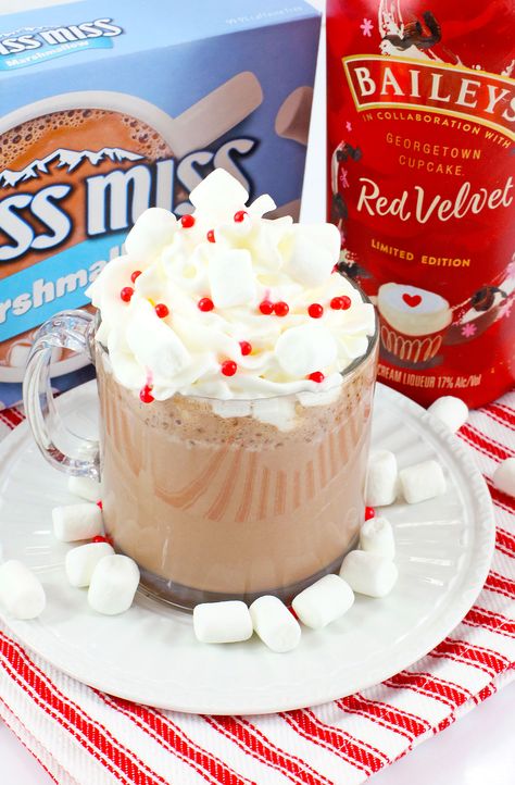 Red Velvet Baileys Drink Recipes, Baileys Recipes Drinks, Cozy Hot Drinks, Red Velvet Hot Chocolate, Alcoholic Treats, Energizing Smoothies, Baileys Recipes, Cool Night, Cream Liqueur