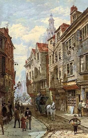 This is my third post about Victorian London, inspired by Dickens’ Sketches by Boz , for the Victorian Celebration . If this is your first v... Ancient Homes, Architectural Paintings, London Drawing, Victorian Street, Steampunk City, Victorian London, London History, Medieval Life, Ancient Buildings