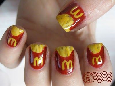 "french fry" manicure Funny Nails Design Hilarious, Mcdonald's Fries, Ugly Nails, Food Nail Art, Food Nails, Mc Donald, Nail Time, Daily Nail, French Fry