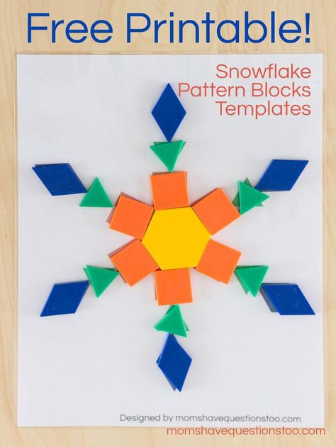 These free printable snowflake pattern block templates will be fun for toddler and preschoolers. They help teach colors, shapes and 1 to 1 correspondence. Pattern Block Templates, Math Patterns, Snowflake Template, Winter Kindergarten, Winter Math, Teaching Colors, Winter Preschool, Math Geometry, Preschool Theme