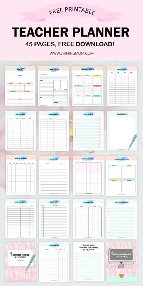 Free Printable Teacher Planner: 45 Templates to Make You Efficient Teacher Binder Printables Free, Business Planner Printables, Free Lesson Planner, Planner For Teachers, Lesson Planner Template, Printable Teacher Planner, Class Planner, Teacher Planner Templates, Weekly Planner Free Printable