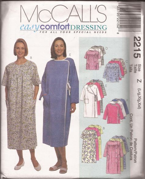 McCalls 2215 (1999)  Hospital Special Needs Dress Top Wrap Gown Pattern Size L XL XXL UNCUT Hospital Gown Diy, Hospital Gown Pattern, Hospital Gowns, Gown Sewing Pattern, Women's Sewing Pattern, Adaptive Clothing, Hospital Gown, Gown Pattern, Miss Dress