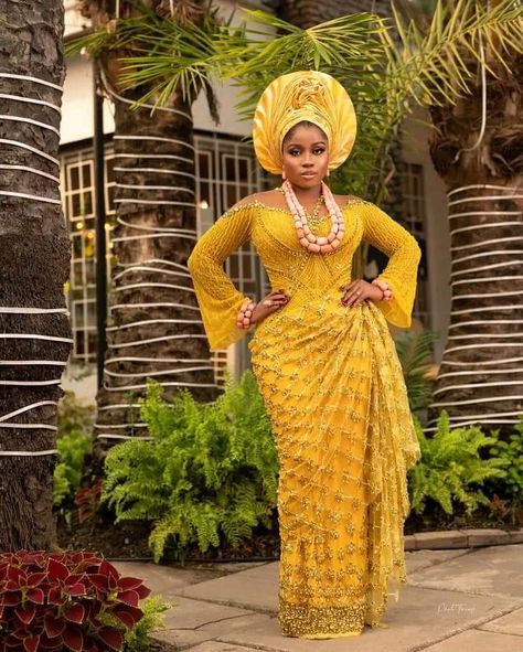 Lace Styles For Child Dedication, Yoruba Photoshoot, Yellow Lace Asoebi Styles, Isi Agu, Veekee James, Birthday Attire, Nigerian Traditional Dresses, Nigerian Fashion Designers, African Bridal Dress