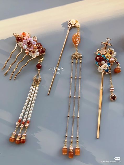 Asian Hair Accessories, Asian Hair Ornaments, Qing Dynasty Fashion, Hanfu Accessories, Chinese Hairpin, Chinese Accessories, Headpiece Diy, Chinese Aesthetic, Chinese Hair Accessories