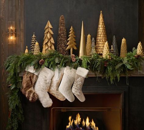 Pottery Barn Christmas Stocking, Holiday Lookbook, Christmas Decor Inspiration, Christmas Mantle, Christmas Fireplace, Christmas Mantels, Mantel Decorations, Noel Christmas, Modern Christmas