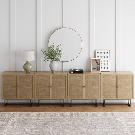 Amazon.com: Nathan James Accent Storage Boho Modern Free Standing Buffet Sideboard Cabinet for Hallway, Entryway, Dining Living Room, Set of 3 Console Table, Kova - Dark Brown/Black : Home & Kitchen Nathan James Console Table, Japandi Buffet Cabinet, Cane Doors, Natural Cabinets, Office Guest Bedroom, Large Console Table, Nathan James, Living Room Console, Sideboard Storage Cabinet