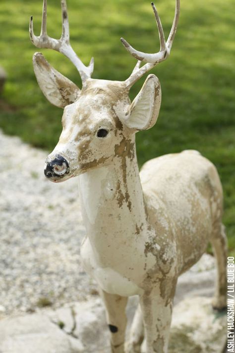 Painted Concrete Deer - Upcycling Concrete Garden Decor - Ashley Hackshaw / Lil Blue Boo Concrete Deer Statues, Deer Statues Outdoor, Yard Statues Ideas, Deco Art Paint, Concrete Garden Statues, Deer Garden, Cement Statues, Deer Ears, Swedish Dala Horse