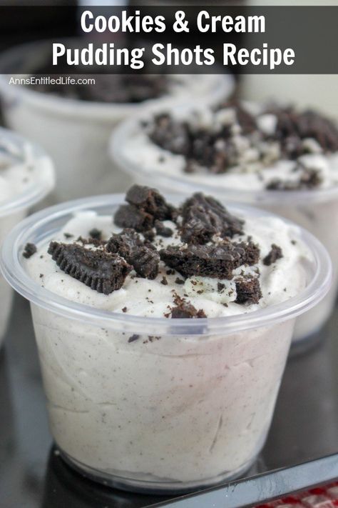 Cookies And Cream Shots, Cookies And Cream Jello Shots, Cookies And Cream Pudding Shots, Oreo Pudding Shots, Cookies And Cream Pudding, Pudding Shot Recipes, Alcohol Shots, Jello Pudding Shots, Alcoholic Treats