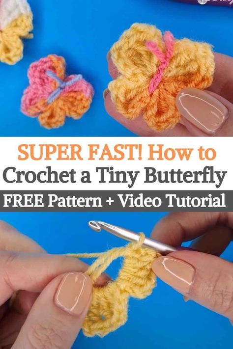 Diy Crochet Top Pattern, Crochet Kindness, Crochet Butterfly Free Pattern, Crochet Beginners, Puff Stitch Crochet, Crochet Applique Patterns Free, Crochet Butterfly Pattern, Tiny Butterfly, Butterfly Tutorial