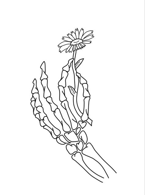 Skeleton Hand Line Art, Skeleton Hand Outline, Skeleton Outline Drawing, Hand Drawing Outline, Small Skeleton Tattoo Simple, Skeleton Tattoo Stencil, Skeleton And Flowers Tattoo, Skeleton Hand Holding Flower Tattoo, Tattoo Outline Drawing Stencil Design