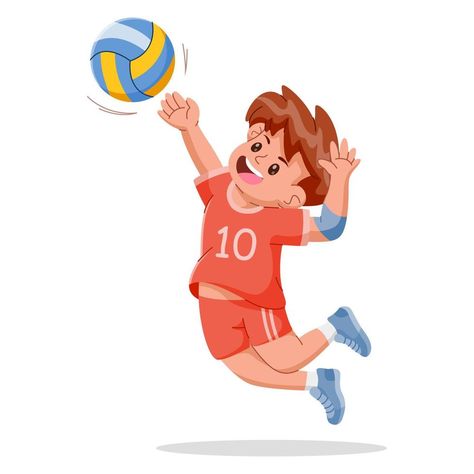 Happy cute kid boy playing volleyball on a white background. Vector Illustration Volleyball Cartoon, Volleyball Illustration, Volleyball Clipart, Playing Volleyball, Kid Boy, Boys Playing, Kids Pictures, The Happy, Cartoon Styles