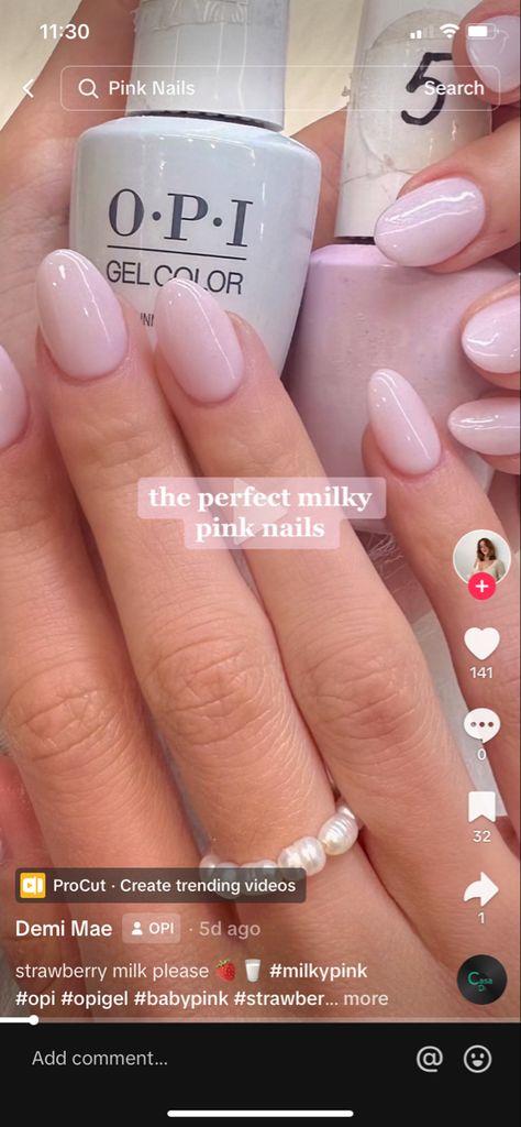 Milky Manicure Color, Pink Almost White Nails, Milky Pink Manicure, Heaven Sent Nail Color, Dip Light Pink Nails, Milly Pink Nails, Light Milky Pink Nails, Napa Valley Nails, Opi Nail Combinations