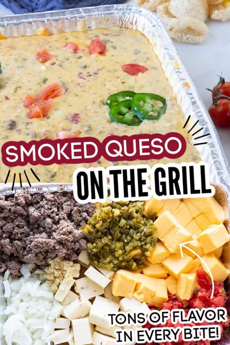 Campfire Queso Recipe, Camping Queso Dip, Grill Cheese Dip, Cookout Dip Recipes, Traeger Cheese Dip, Tik Tok Smoked Queso Dip, Cheese Dip On Blackstone, Blackstone Cheese Dip, Camp Fire Queso