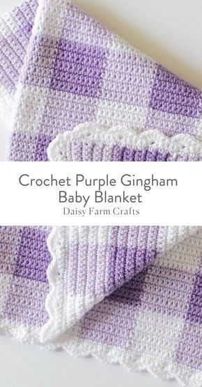 Free Pattern - Crochet Purple Gingham Baby Blanket Gingham Blanket, Modern Haken, Crochet Purple, Purple Gingham, Crochet For Beginners Blanket, Farm Crafts, Crochet Blanket Pattern, Crochet Blanket Afghan, Haken Baby