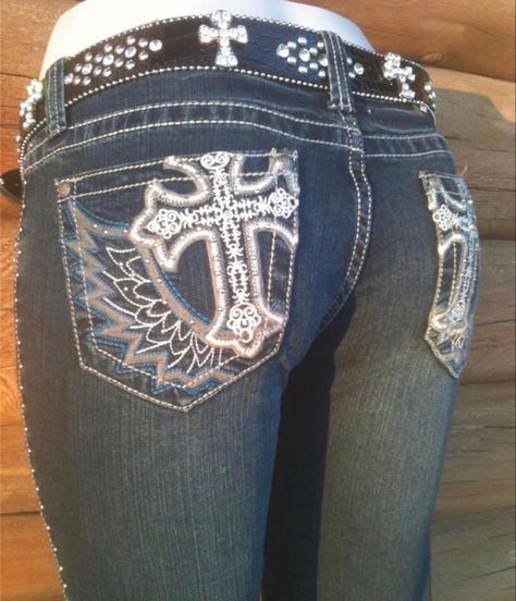 Earth Clothes, Cross With Wings, Bedazzled Jeans, Bling Jeans, Rhinestone Jeans, Embroidered Cross, A Wing, Country Shop, Love Jeans