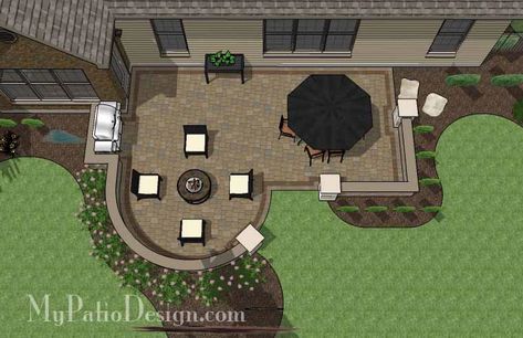 Cozy Outdoor Living Design with Seat Wall | 570 sq ft | Download Installation Plan, How-to's and Material List @Mypatiodesign.com Seat Wall, Patio Plans, Outdoor Grill Station, Patio Layout, Concrete Patio Designs, Concrete Patios, Patio Pavers Design, Stamped Concrete Patio, Pergola Design