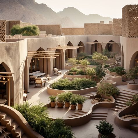 African Courtyard, Desert Building, Boho Architecture, Iranian Architecture, Resort Architecture, Resort Design, Architecture Model House, Landscape Architecture Design, Architecture Design Concept