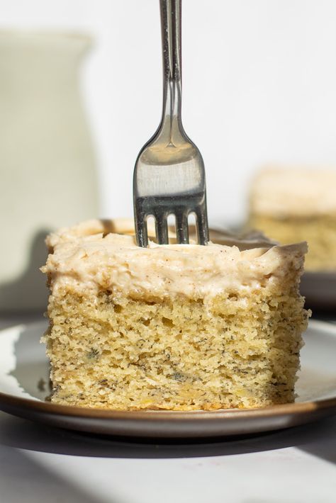 Banana Cake with Brown Butter Cream Cheese Icing - Kitchen-by-the-Sea Banana Cake With Brown Butter Frosting, Butter Cream Cheese Icing, Brown Butter Cream Cheese, Butter Stick, Banana Bread Cake, Brown Butter Frosting, Banana Buttermilk, Butter Cream Cheese Frosting, Browned Butter