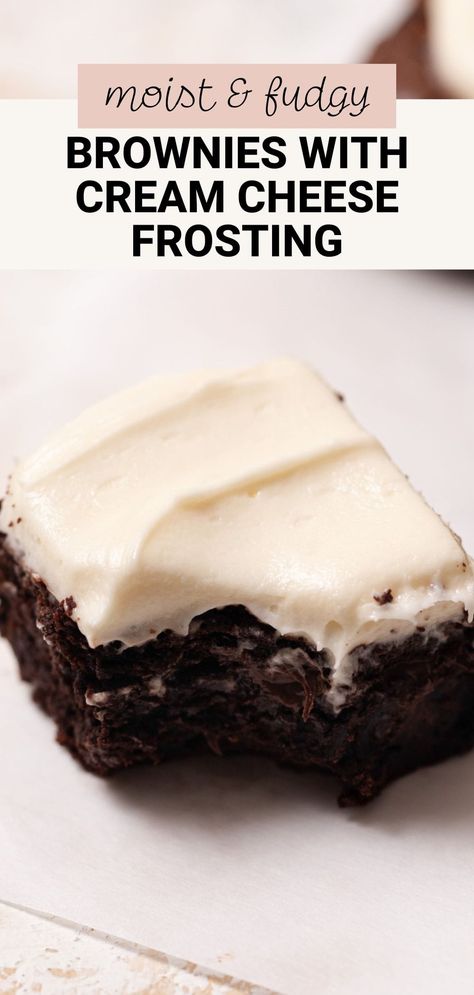 These fudgy brownies with cream cheese frosting are rich and decadent! The brownies have gooey centers and lots of chocolate flavor from melted chocolate and cocoa powder. The smooth, thick layer of cream cheese frosting spread on top adds a slightly tangy flavor and makes the brownies even more delicious! Brownie Frosting Recipe, Frosted Brownies Recipe, Brownies With Cream Cheese Frosting, Brownies With Cream Cheese, Whipped Chocolate Ganache, Butter Cream Cheese Frosting, Brownie Frosting, Double Chocolate Brownies, Cream Cheese Brownies