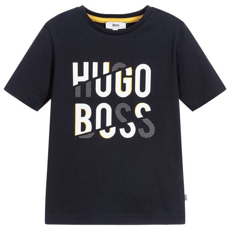 BOSS - Boys Blue Cotton Logo T-Shirt | Childrensalon Boss Tshirt, Hugo Boss Logo, Mens Inspiration, Make Your Own Shirt, Tee Shirt Fashion, Boss Logo, Kids Logo, Cotton Logo, Boys T Shirts