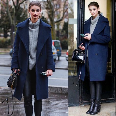 Navy + Grey + Black Navy Blue Coat Outfit Winter, Navy And Grey Outfit, Navy Blue Winter Outfit, Dark Blue Coat Outfit, Blue Coat Outfit Winter, Navy And Black Outfit, Navy Blue Coat Outfit, Long Navy Coat, Navy Coat Outfit