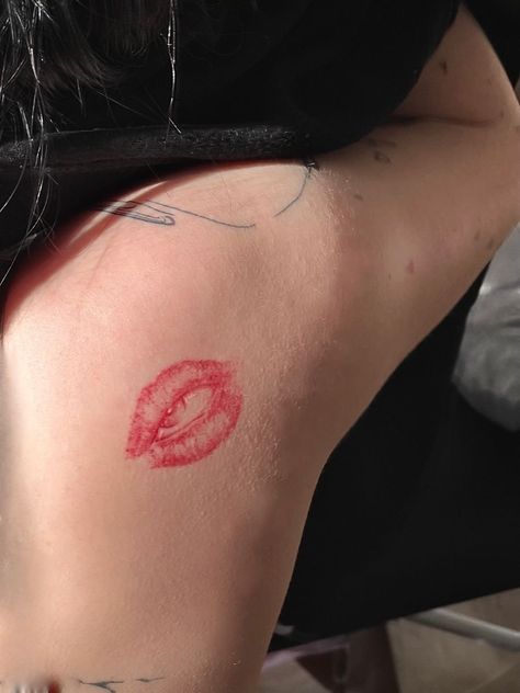 Lip Print Tattoos, Kiss Tattoos, Red Ink Tattoos, Red Tattoos, Lip Tattoos, Discreet Tattoos, Subtle Tattoos, Elegant Tattoos, Little Tattoos