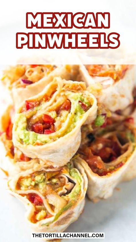 Mexican pinwheel roll ups stacked on a white plate Refried Bean Pinwheels, Vegetarian Pinwheel Recipes, Roll Ups Tortilla Pinwheels Healthy, Mexican Tortilla Pinwheels, Mini Mexican Appetizers, Mexican Wraps Recipes, Cold Pinwheel Recipes, Mexican Appetizers For Party Make Ahead, Mexican Pinwheels Appetizers