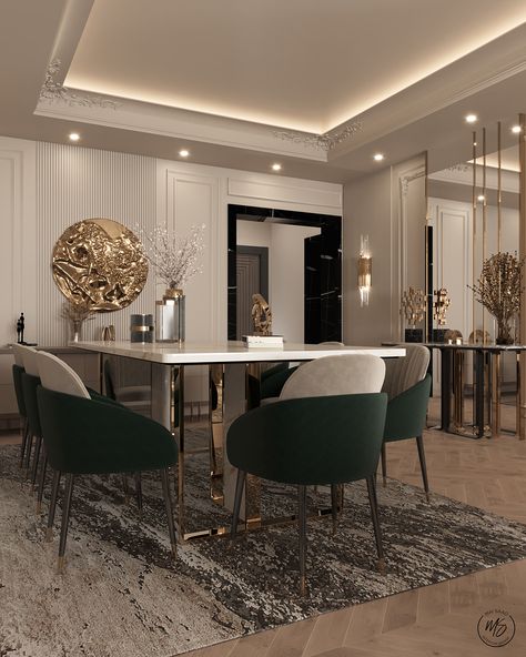 RECEPTION :: Behance Home Reception Interior Design, Neoclassical Dining Room, Mini Home Gym, Neoclassical Interior Design, Dining Room Design Luxury, Dining Area Design, Classic Dining Room, Neoclassical Interior, Mini Home