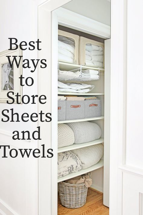 Store Sheets, Linen Closet Design, Linen Closet Shelves, Closet Organization Hacks, Linen Closet Makeover, Small Linen Closets, Bathroom Linen Closet, Linen Closet Storage, Sheet Storage