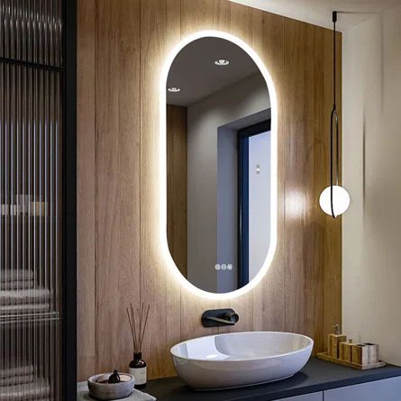 Orren Ellis Jaharie Frameless Bathroom Mirror | Wayfair 3 Mirrors Over Bathroom Vanity, Smart Mirror Bathroom, Frameless Bathroom Mirror, Led Wall Mirror, Delicate Makeup, Vanity Space, Matching Makeup, Vanity Mirror With Lights, Backlit Mirror