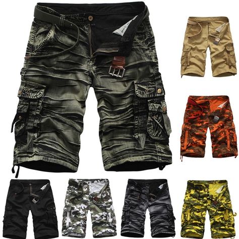 Overalls Summer, Workwear Shorts, Camouflage Cargo Pants, Army Camouflage, Camouflage Shorts, Cargo Pants Outfit, Cargo Short, Zipper Shorts, Cargo Shorts Men