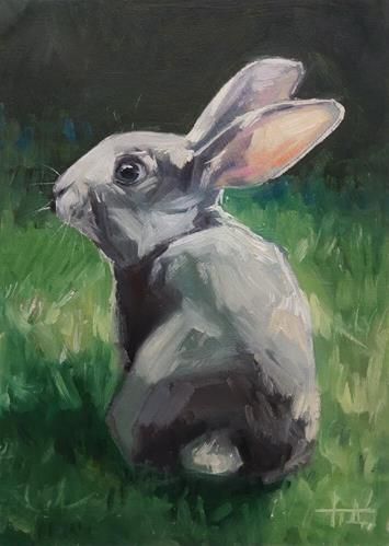 Bunny Painting Easy, Rabbit Paintings, Acrylic Animals, Portraits Painting, Rabbit Artwork, Tiny Paintings, Animal Paintings Acrylic, Dog Portraits Painting, Mini Oil Painting