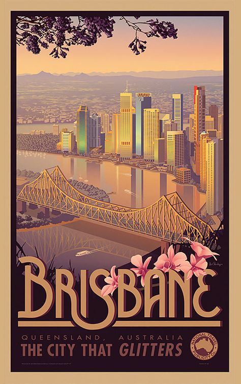 Brisbane by James Northfield  #vintage Art Deco Travel Posters, Posters Decor, Posters Australia, Australian Vintage, Postal Vintage, Tourism Poster, Australian Travel, Deco Poster, Retro Travel Poster