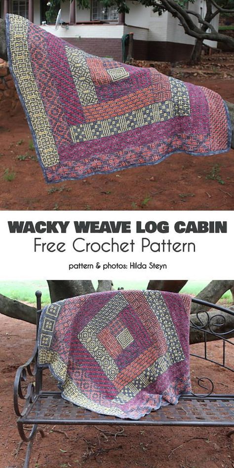 Wacky Weave Log Cabin Blanket Free Crochet Pattern | Your Crochet Log Cabin Blanket, Bedding College, Modern Lofts, Cabin Blanket, Weave Blanket, Girl Bedding, Tiki Bars, Afghans Crochet, Automotive Furniture