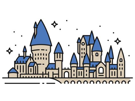 Hogwarts Castle by Curt R. Jensen Hogwarts Doodle Easy, Harry Potter Castle Drawing Easy, Hogwarts Castle Drawing Easy, How To Draw Hogwarts Castle, How To Draw Hogwarts Castle Step By Step, Hogwarts Sketch Castle, Harry Potter Castle Drawing, Hogwarts Drawing Easy, Hogwarts Doodle