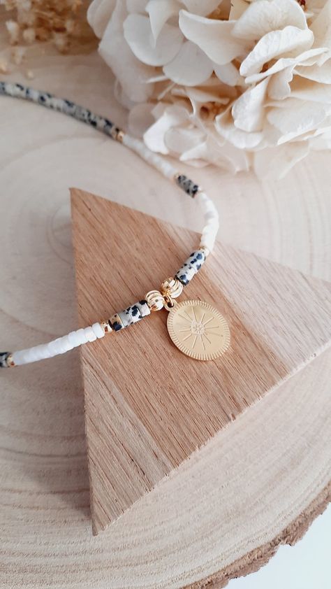 Mother-of-pearl Heishi Necklace and Dalmatian Jasper Stone - Etsy Pearl And Jasper Necklace, Dalmatian Bracelet, Jasper Dalmatian Stone, Dalmatian Jasper Jewelry, Dalmatian Jasper Bracelet, Dalmatian Jasper Necklace, Dalmatian Stone, Heishi Necklace, Jasper Jewelry