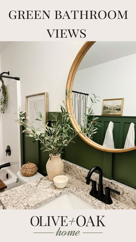 Throwback to the last time I painted something deep green! This was the perfect color choice for this space and added so much impact for… | Instagram Green Small Bathrooms, Green Powder Room, Emerald Green Bathroom, Olive Green Bathrooms, Green Bathroom Paint, Tan Bathroom, Small Bathroom Paint, Bold Bathroom, Bathroom Paint Colors