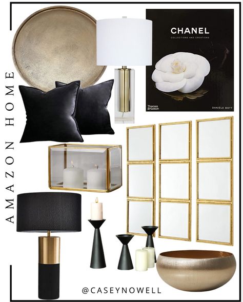 White Gold Black Bedroom, White Glam Bedroom, Black White Gold Bedroom, Black White Gold Living Room, Black And Grey Living Room, Amazon Finds Room Decor, Black And Gold Home Decor, Black White And Gold Bedroom, Modern Glam Bedroom