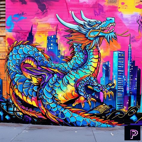 Unleash the urban dragon in a vibrant graffiti mural, blending mythical and modern elements. 🐉🎨 

What dynamic street art will your art create today? 

#AI #Art #PicassoAIArt #Graffiti #Urban #Dragon Graffiti Dragon, Graffiti Murals, Modern Elements, Wallpaper Designs, The Urban, Painted Rocks, Blending, Street Art, Designer Wallpaper