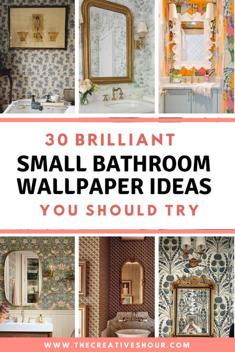 30 Prettiest Small Bathroom Wallpaper Ideas To Decorate Your Bathroom Buy fantastic bathroom wall art from Cheapwallarts.com. Contemporary Powder Room Wallpaper, Wallpaper For Powder Room Small Spaces, Wainscotting With Wallpaper, Vintage Powder Room Decor Ideas, Grey Small Bathroom, Bathrooms With Wallpaper, Wallpaper Small Bathroom, Small Bathroom Wallpaper Ideas, Vintage Bathroom Wallpaper