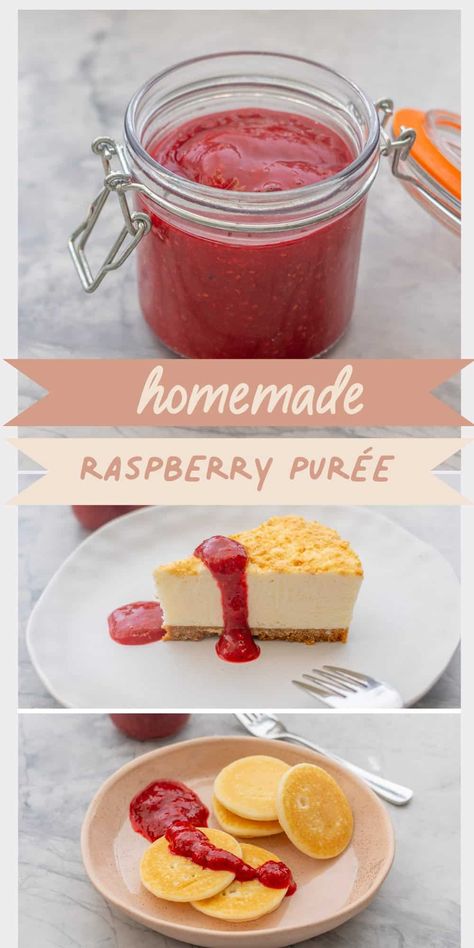 Raspberry Puree is so easy yet versatile. From a simple baby food to a sweet and tangy sauce you can drizzle over pancakes or dessert Raspberry Puree Recipe, Blw Recipes, Food For Babies, Raspberry Puree, Raspberry Coulis, Dessert Places, Frozen Raspberries, Baby First Foods, Raspberry Sauce