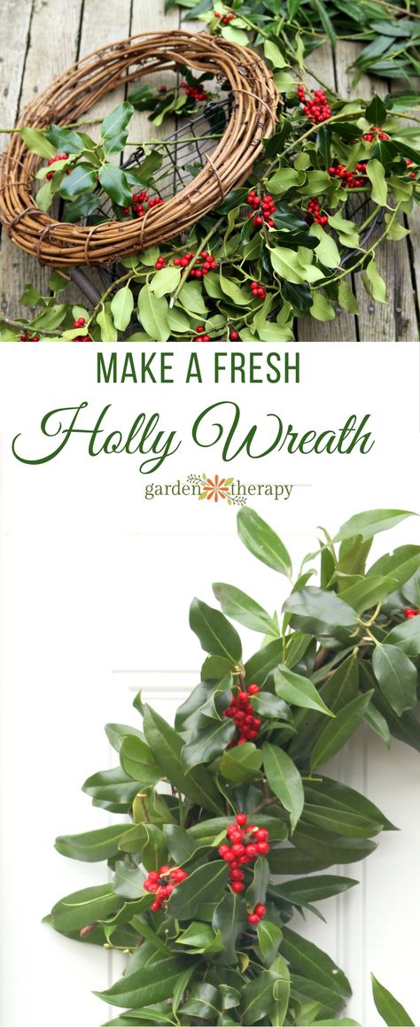 This easy-to-make fresh holly wreath dotted with bright red berries is a traditional way to decorate for Christmas. See how to make one at home in this DIY. Fresh Holly Wreath, Holly Diy Decorations, Christmas Holly Decor, Fresh Holly Decor, Christmas Holly Wreaths Diy, Holly Christmas Decorations, Decorating With Holly, Holly Wreaths, Holly Berry Wreath