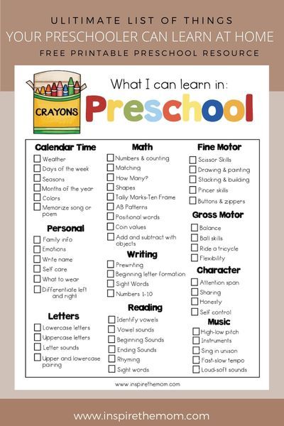 Want to start teaching your preschooler? Here is a printable, FREE list of things you can do at home with your preschooler! Home School Pre K Activities, How To Teach Seasons To Preschool, Teaching Math To Preschoolers, Preschool Classroom At Home, Preschool Materials List, What I Can Learn In Preschool, Preschool Activities Homeschool, Preschool Coop Class Ideas, Preschool Activities 3-5