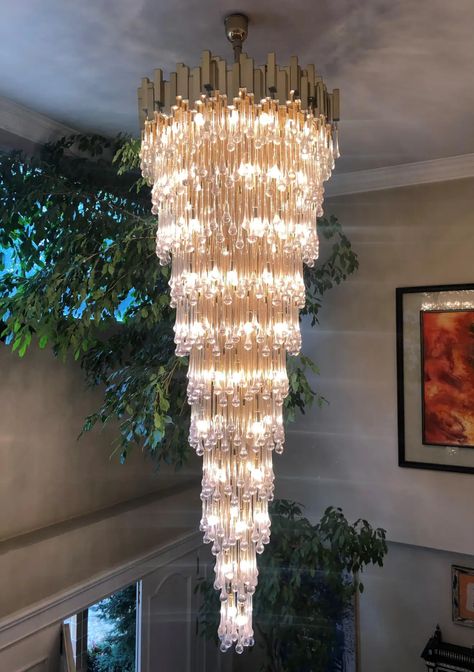 Exceptional Midcentury TearDrop Glass Chandelier by BD Lumica, Barcelona, 1970s For Sale at 1stDibs Spanish Chandelier, Glass Chandelier, Chandelier Pendant Lights, The 1970s, 1970s, Barcelona, Mid Century, Ceiling Lights, Lighting