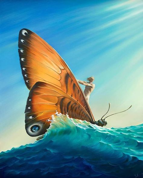 Surfer Painting, Surfer Art, Surealism Art, Max Ernst, Surrealism Painting, Arte Fantasy, Online Painting, Butterfly Art, A Butterfly