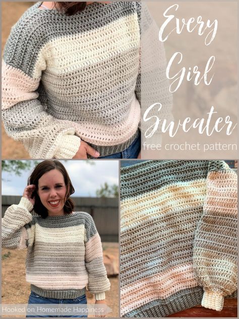 Everygirl Crochet Sweater - Hooked on Homemade Happiness Crochet Jumper Pattern, Caron Cakes, Crochet Sweater Free, Crochet Sweater Pattern, Crochet Jumper, Crochet Sweater Pattern Free, Jumper Patterns, Mode Crochet, Clothing Patterns Free