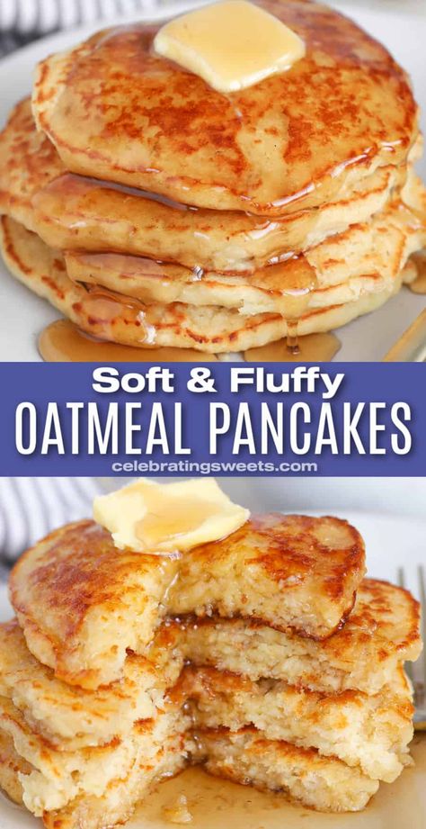 Fluffy Oatmeal Pancakes, Fluffy Oatmeal, Celebrating Sweets, Breakfast Recipies, Best Pancake Recipe, Breakfast Recipes Sweet, Oatmeal Pancakes, Breakfast Pancakes, Oatmeal Recipes