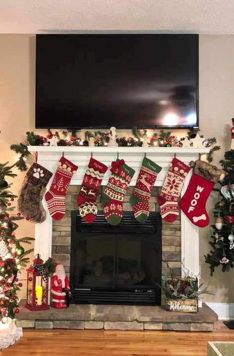 Stockings Hung On Fireplace, Stockings On Fireplace, Christmas Present Inspiration, Xmas Prints, Stockings Fireplace, Carnival Decor, Law Office Decor, Fireplace Stockings, Under Tv