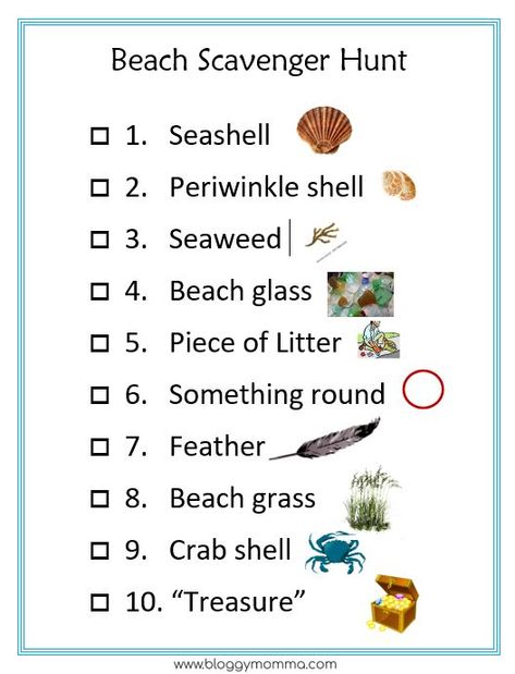 Super Simple & Fun Beach Scavenger Hunt for Kids | Bloggy Momma Ocean Unit Study, Nature Scavenger Hunt For Kids, Beach Scavenger Hunt, Scavenger Hunt List, Nature Scavenger Hunt, Unit Studies Homeschool, Scavenger Hunt Birthday, Ocean Unit, Water Games For Kids