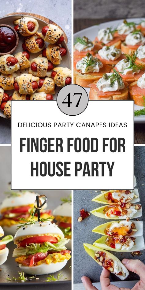 finger food for house party 3 1 Progressive Dinner Ideas Appetizers, Finger Food Board Ideas, House Warming Appetizer, Cocktail Party Recipes Food, Simple Canapes Ideas, Housewarming Food Ideas Appetizers, Appetizer Spoons Ideas, Food For Housewarming Party, House Party Appetizers